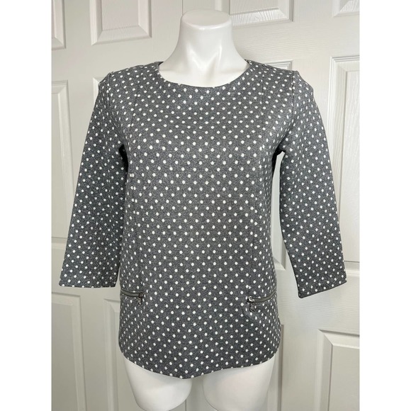 Talbots Zip Pocket Jacquard Top Sparkle Dot 3/4 Sleeve Size SP NWT - Picture 3 of 11